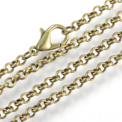 

Iron Rolo Chains Necklace Makings with Lobster Clasps Soldered Antique Bronze 295"75cm