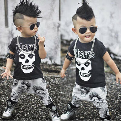 

Skull Toddler Baby Kids Boys Clothes Set T-shirt Tops Long Pants Summer Outfits