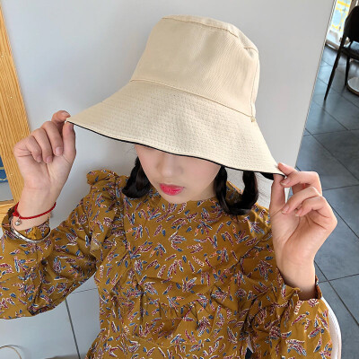 

Japanese double-sided solid-colored fisherman hat female Korean big eaves basin hat mens free shade sun hat spring&summer