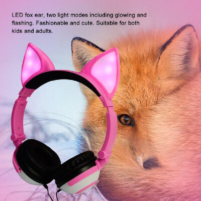 

LX-X109 Foldable Fox Ear Headphones Flashing LED Lights for PC Laptop 35mm AUX Over-ear Headset Adjustable Headband Kids Earphone