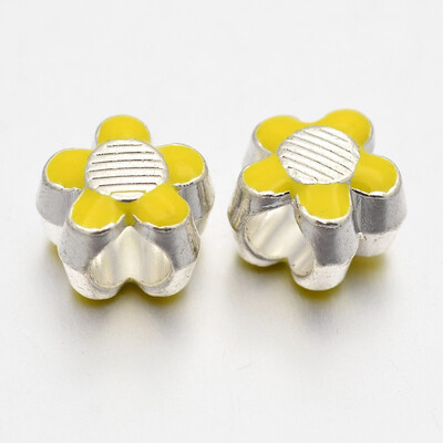 

Silver Plated Alloy Enamel European Beads Large Hole Flower Beads Yellow 11x11x8mm Hole 5mm