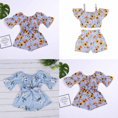 

Canis Toddler Kids Baby Girl Clothes Cotton Stripe Jumpsuit Bodysuit Outfits Set