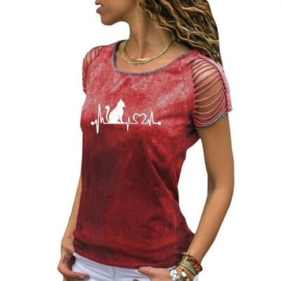 

Starmoon Womens Sexy O-Neck Printing Cut Out Crop Short Sleeve T-Shirt Tops