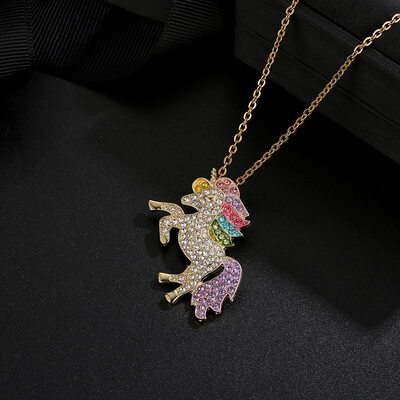 

Unicorn Childrens Necklace Gold&Silver Color Diamond Necklace Fashion Costume Jewelry For Boys And girls