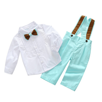 

Fashion Children Baby Boys Long-sleeve Solid Color Shirt Rompers Two Sets Nurseling Boys Cotton Bow Tie Gentleman Suits