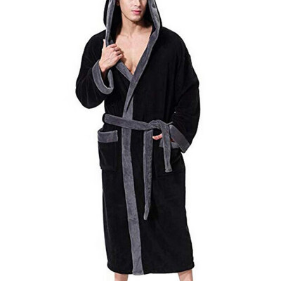 

Mens Dressing Gown Hooded Bathrobe Winter Fall Warm Bathrobe Nightwear Sleepwear