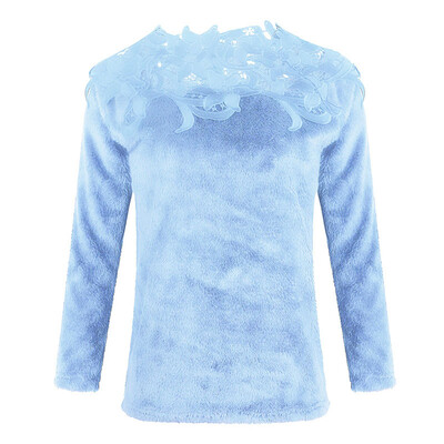 

New Women Autumn Winter Sweaters Lace Neck Tops Long Sleeve Hollow Pullover