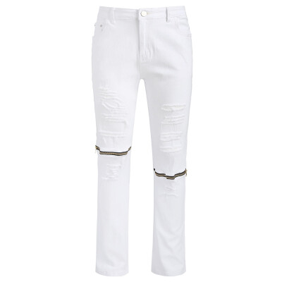 

Zipper Long Destroy Wash Ripped Jeans