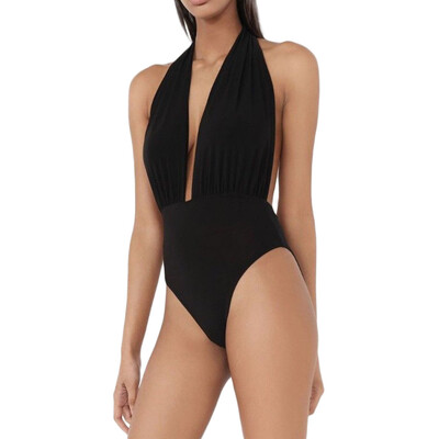 

Roseonmyhand Women Plunge Halter Neck Backless Stretch Bodysuit Bikini Bathing Swimwear