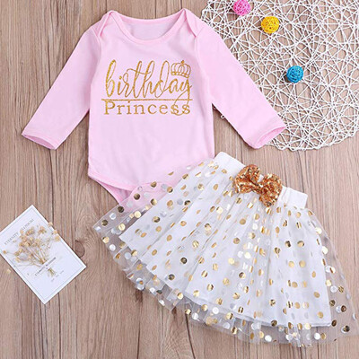 

Infant Baby Girls Letter Print Romper Jumpsuit Dot Bubble Skirt Outfits Set