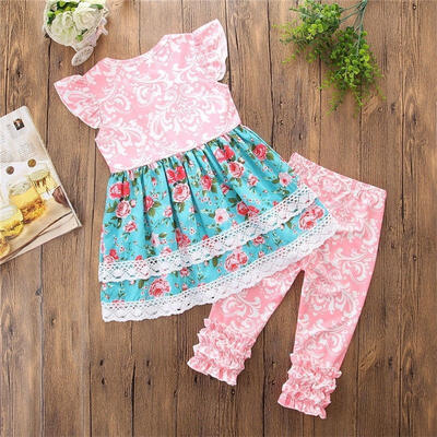 

Hot fashion Toddler Baby Summer Outfits Clothes Kids Girl Floral T-shirt Top Pants Set