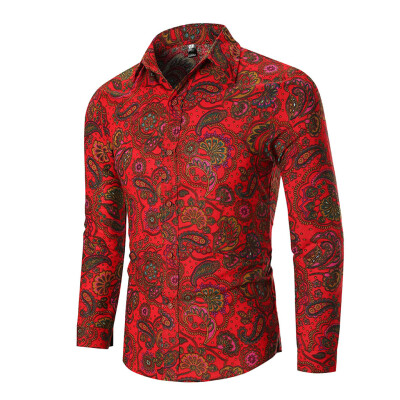 

Tailored Men Autumn Fashion Shirts Casual Printing Beach Shirts Long-Sleeve Top Blouse