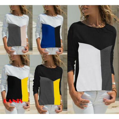 

US Women Long Sleeve Round Neck Loose Tops T Shirt Stretch Blouse Plus Size 3XL