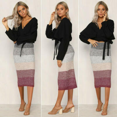 

Winter Womens Pencil Skirt Stretch Elastic Waist Office OL Casual Bodycon Skirt