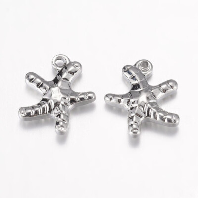 

304 Stainless Steel Charms Starfish Stainless Steel Color 14x12x35mm Hole 1mm