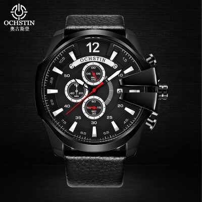 

Augustus OCHSTIN multi-function three-eye calendar multi-function leather mens watch mens watch