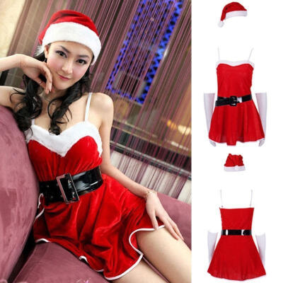 

Ladies Fashion 4pcs Sexy Women Naughty Valentines Day Christmas Party Lingerie Mini Dress Hat Belt Glaves