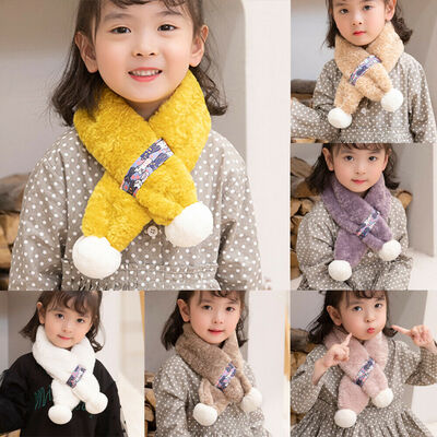 

Kids Girls Baby Winter Warm Soft Plush Scarf Neck Warmer Double Ball Scarf Cute