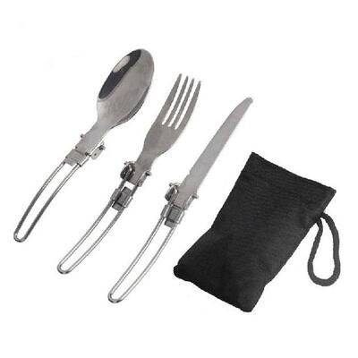 

Outdoor Camping Picnic Tableware Stainless Steel Folding Fork&Spoon Tab