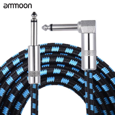 

ammoon 3M 10 Feet Instrument Guitar Cable Straight to Right Angle 14-Inch 635mm Plug with Blue Tweed Woven Jacket