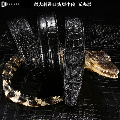 

High-grade belt Mens leather three-dimensional crocodile smooth buckle thick whole leather casual business belt Men