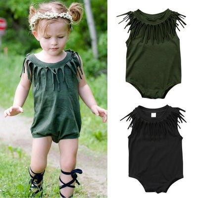 

Newborn Baby Girls Boys kids Toddler clothes Cute round neck sleeveless Jumpsuit tassels cotton casual Bodysuit one pieces