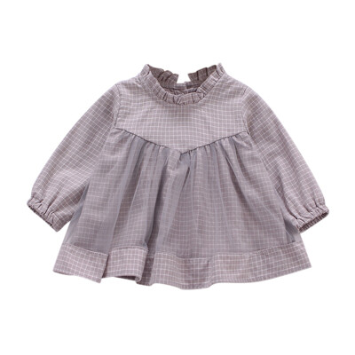 

Autumn Dress Casual Baby Girls Plaid Print Long Sleeve Patchwork Mesh Dress Kids Toddler Pageant Sundress