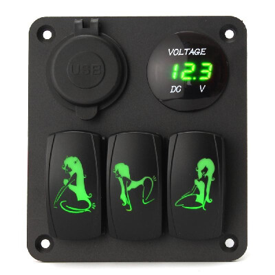 

Marine Boat Switch Combination Car Panel 3 Gang LED Rocker Switch Panel Dual USB Ports Voltmeter