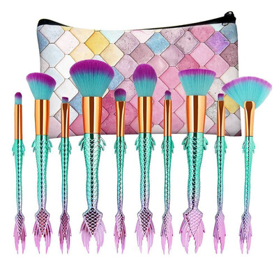 

Toponeto New Arrival 10Pc Mermaid Foundation Eyeshadow Contour Eye Lip Makeup Brushes Set