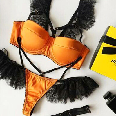 

Gobestart Sexy Lady Lace Flower Bra No Steel Ring Gathered Bra Thong Set Underwear Pajamas