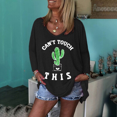 

Tailored Womens Fashionable T-Shirt With Loose Collar And Long Sleeve Print Blouses