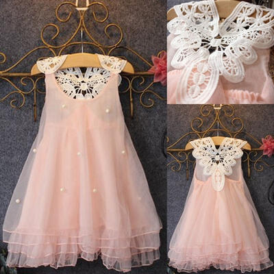 

Baby Girls Princess Party Dress Pearl Lace Flower Casual Dress Sundress 2-8Y