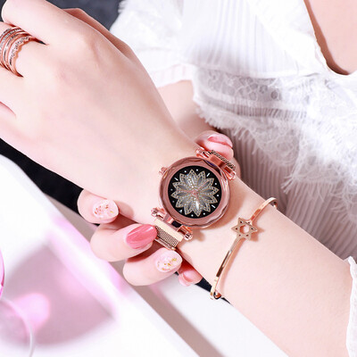 

2019 Simple Women Wrist Watches Fashion Ladies Flower Quartz Wristwatches Steel Mesh Women Clock Bayan Kol Saati Zegarek Damski