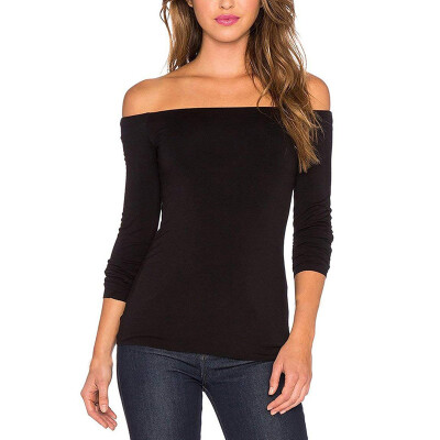 

Women Slim Fit Shirts Long Sleeve Solid Tops Blouse Off Shoulder Casual Pullover