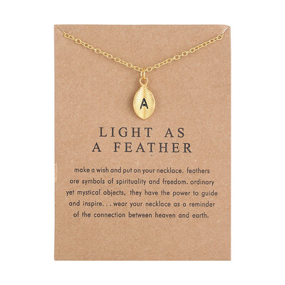 

New Arrived Leaves Light As A Feather Personality 26 English Letters Alphabet Necklace Alloy Pendant