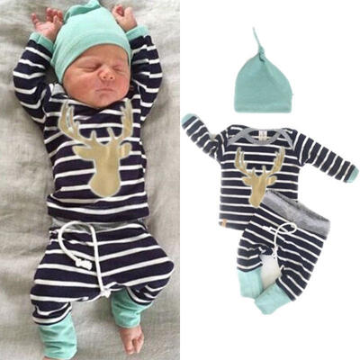 

Newborn Baby Girl Boy Clothes Deer Tops T-shirtPants Leggings 3pcs Outfits Set