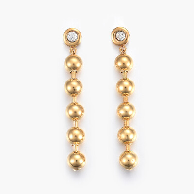 

304 Stainless Steel Dangle Stud Earrings with Rhinestone Round Golden 60x8mm Pin 08mm