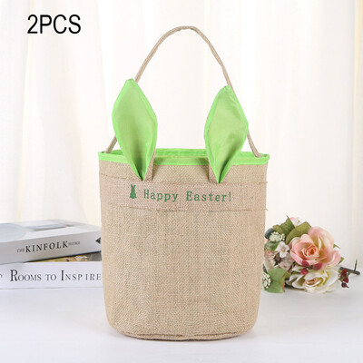 

Toponeto 2PCS Happy Easter Egg Basket Holiday Rabbit Bunny Printed Canvas Gift Carry Eggs Candy Bag