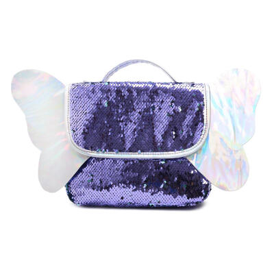 

Cute Wings Travel Backpacks Kids Girls Sequins Knapsack PU Leather Rucksack