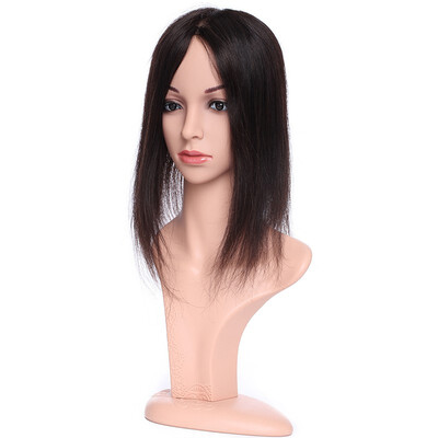 

Hand Made Silk Top Topper Hair Piece Human Hair With ClipsVirgin Straight Hair Natural Black For Hair Loss Women
