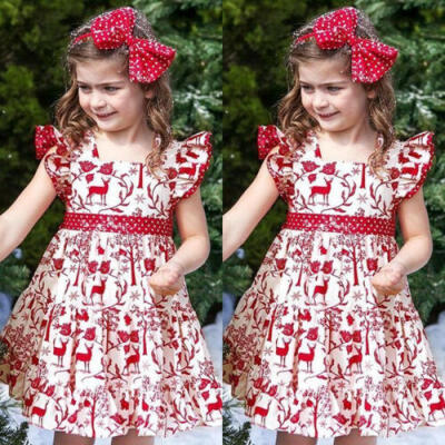 

Toddler Kids Baby Girls XMAS Deer Bowknot Pageant Party Wedding Princess Dress