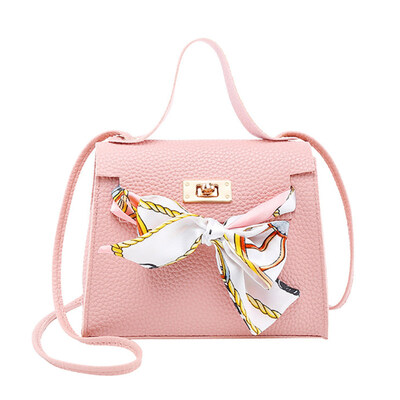 

Ribbon Bow Solid Color Handbag Women Turn Lock Faux Leather Crossbody Sling Bag