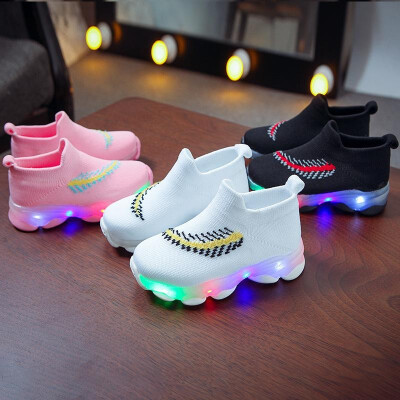 

LED lights socks shoes boys&girls light shoes 2019 autumn&summer new breathable flying woven sports shoes shoes feathers s