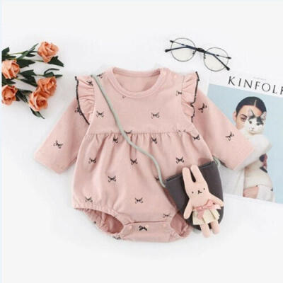 

US Newborn Baby Girl Fly Sleeve Flower Romper Autumn Warmers Outfits Clothes