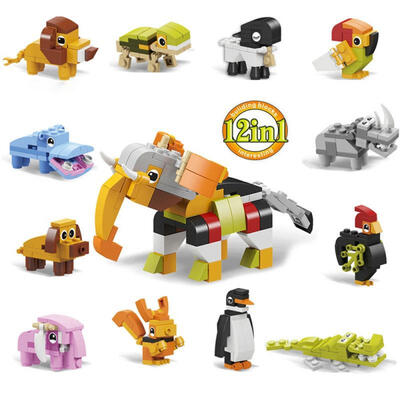 

12 In 1 DIY Animal Building Blocks Toys Penguin Tortoise Crocodile Elephant Bricks Kids Gift