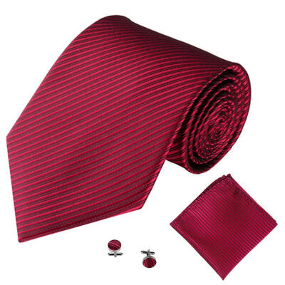 

Solid Color Stripe Jacquard Business Men Necktie Handkerchief Cuff Links Set