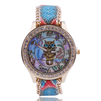 

Diamond-plated alloy watch owl braided rope quartz watch
