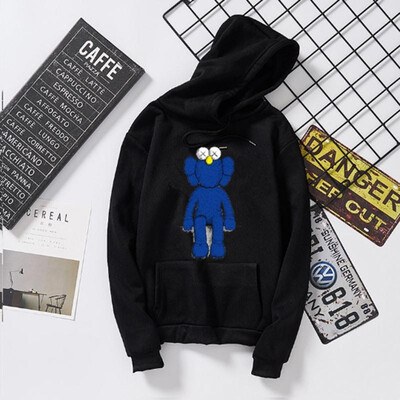 

Cute O-Neck Standard Thickness Print Loose Type Top Single Doll Embroidery Hooded Couple Sweatshirt