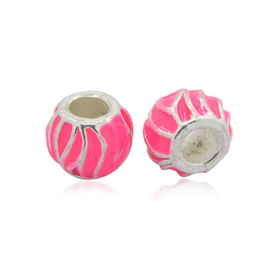 

Silver Tone Alloy Enamel European Beads Large Hole Rondelle Beads HotPink 10x8mm Hole 4mm