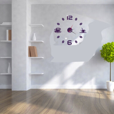 

Gobestart Acrylic Modern DIY Wall Clock 3D Mirror Surface Sticker Home Office Decor-Purple